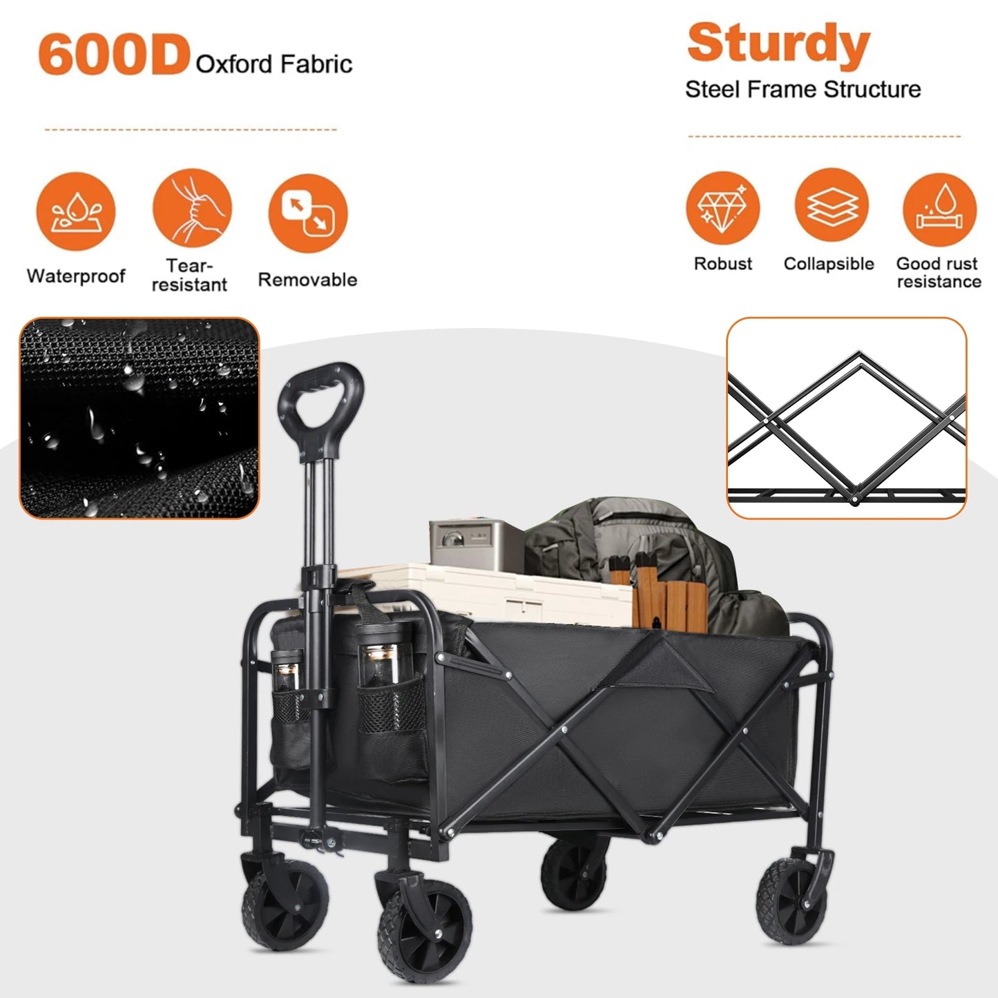 Nomadia Heavy Duty – Chariot pliable 4 roues grande capacité tout-terrain