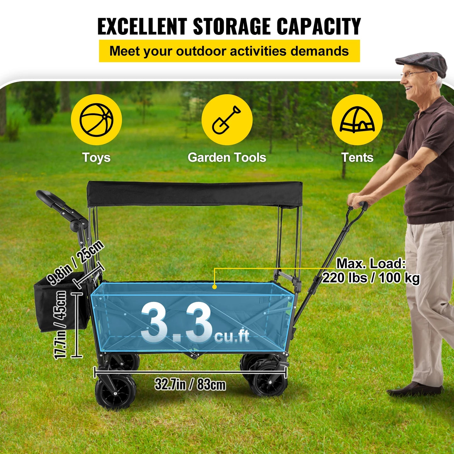 Nomadia Premieum – Chariot pliable XXL tout-en-1 pour plage, camping et courses